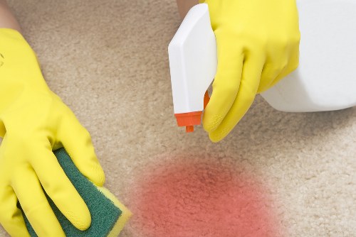 Professional steam carpet cleaning in a living room