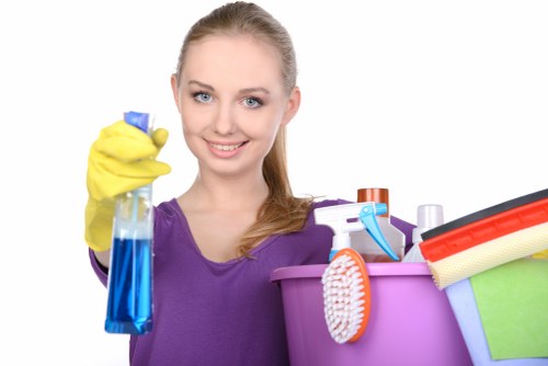 Commercial carpet cleaning process in a busy workspace